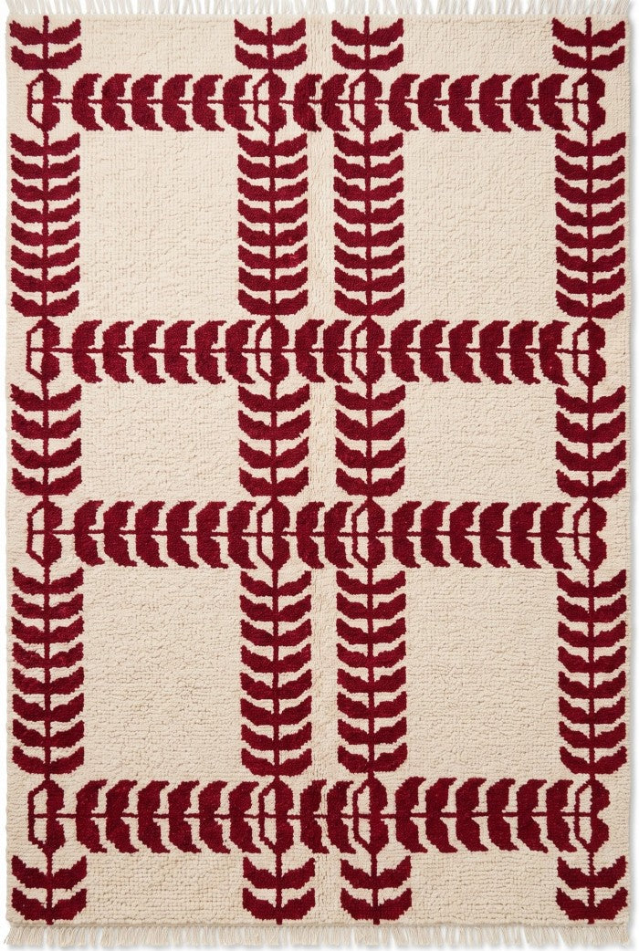 Crimson Red Hand Knotted Modern Geometric Rug