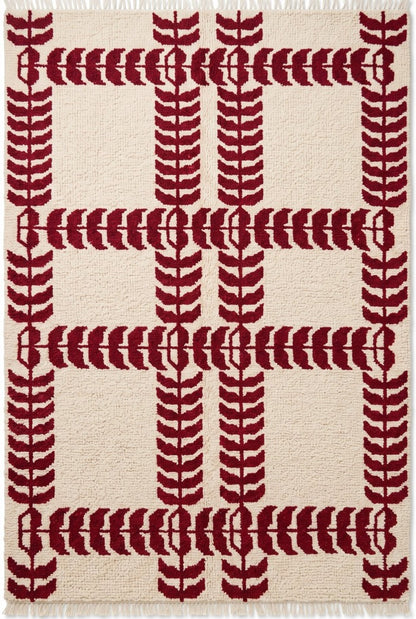 Crimson Red Hand Knotted Modern Geometric Rug