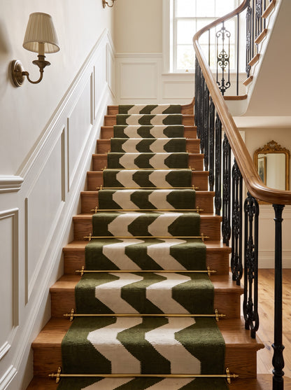 Handwoven Green & Ivory Zigzag Wool Flatweave Runner