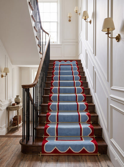 Scalloped Geometric Floral Stair Runner, Handcrafted Tufted Runner
