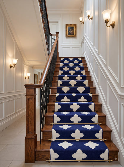 Navy Quatrefoil Handwoven Cotton Flatweave Runner