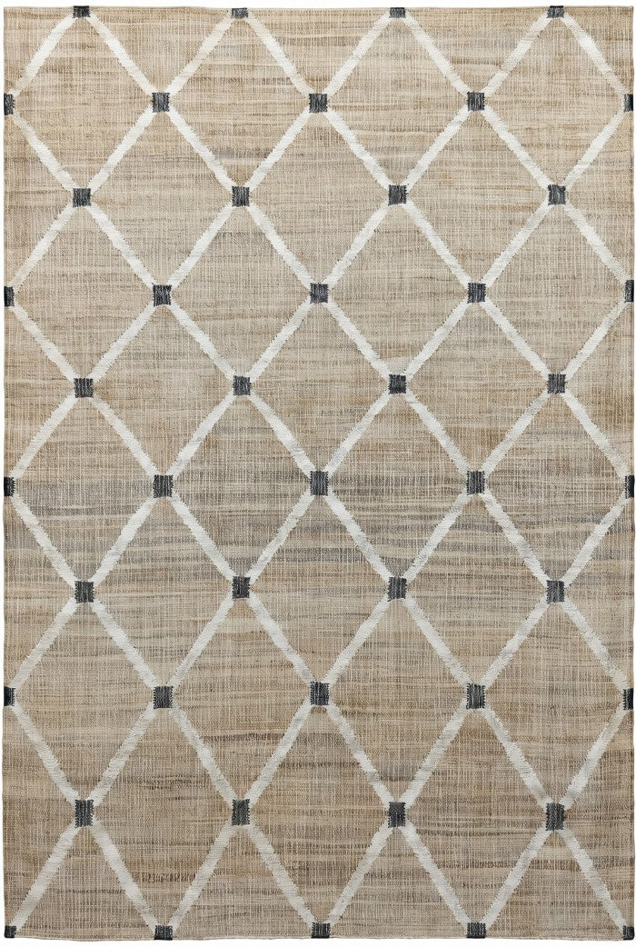 Diamond Trellis Cotton Jute Rug - Hand-Woven Natural Fiber Dhurrie