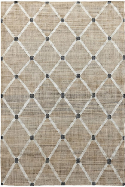 Diamond Trellis Cotton Jute Rug - Hand-Woven Natural Fiber Dhurrie