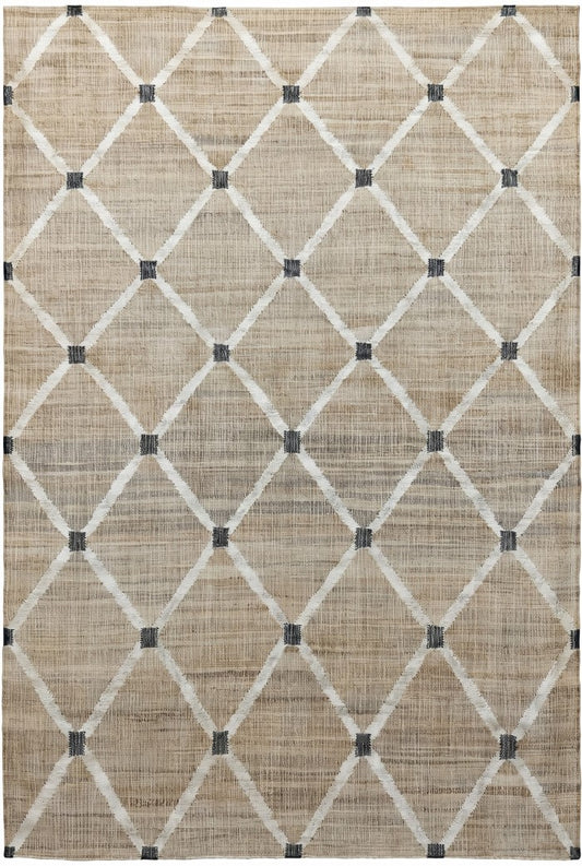 Diamond Trellis Cotton Jute Rug - Hand-Woven Natural Fiber Dhurrie