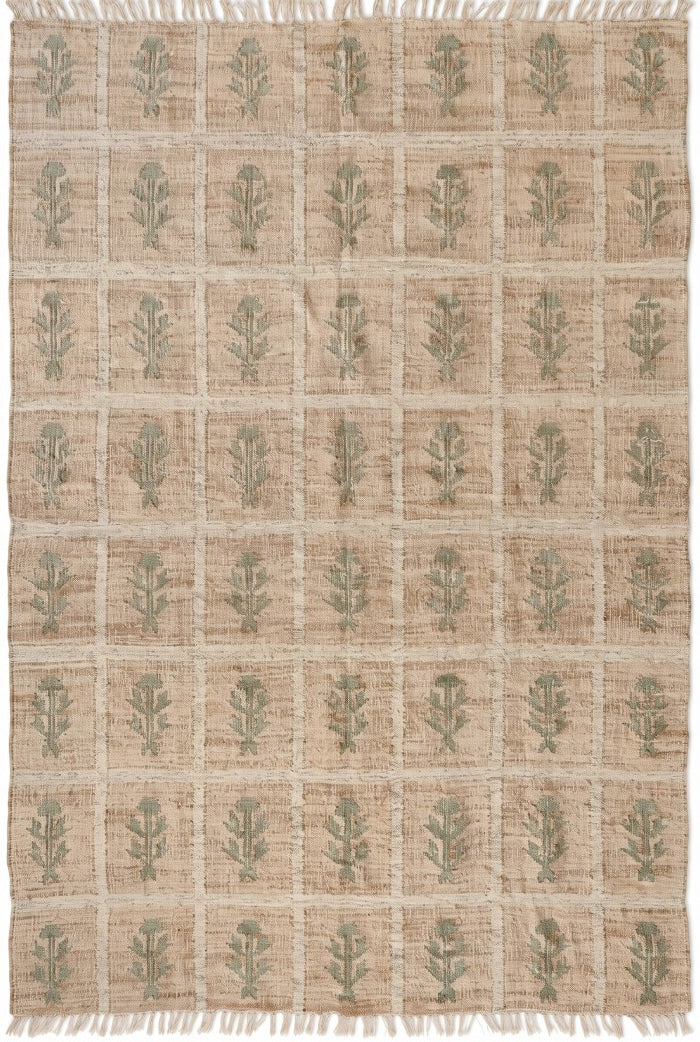 Hand-Woven Botanical Lattice Earth Tone Cotton Jute Rug