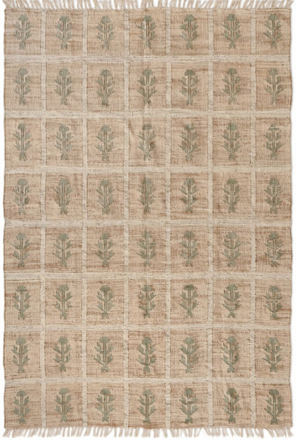 Hand-Woven Botanical Lattice Earth Tone Cotton Jute Rug