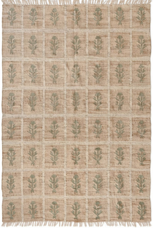 Hand-Woven Botanical Lattice Earth Tone Cotton Jute Rug