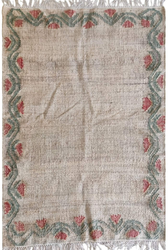 Rose Floral Border Cotton Jute Rug