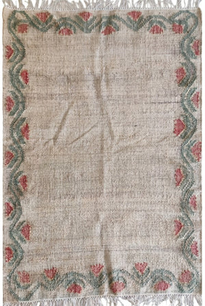 Rose Floral Border Cotton Jute Rug