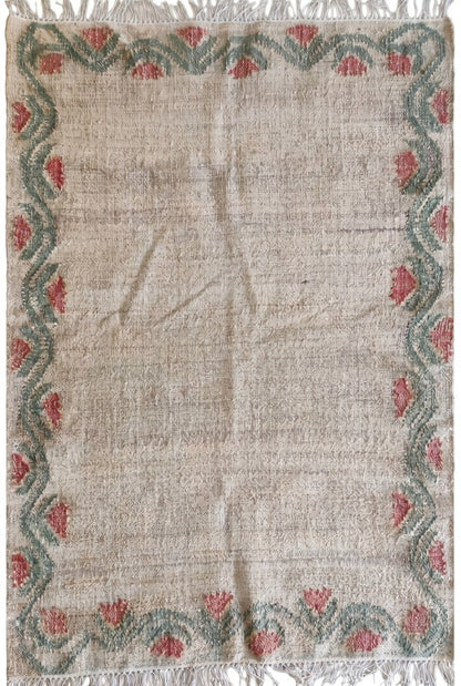 Rose Floral Border Cotton Jute Rug