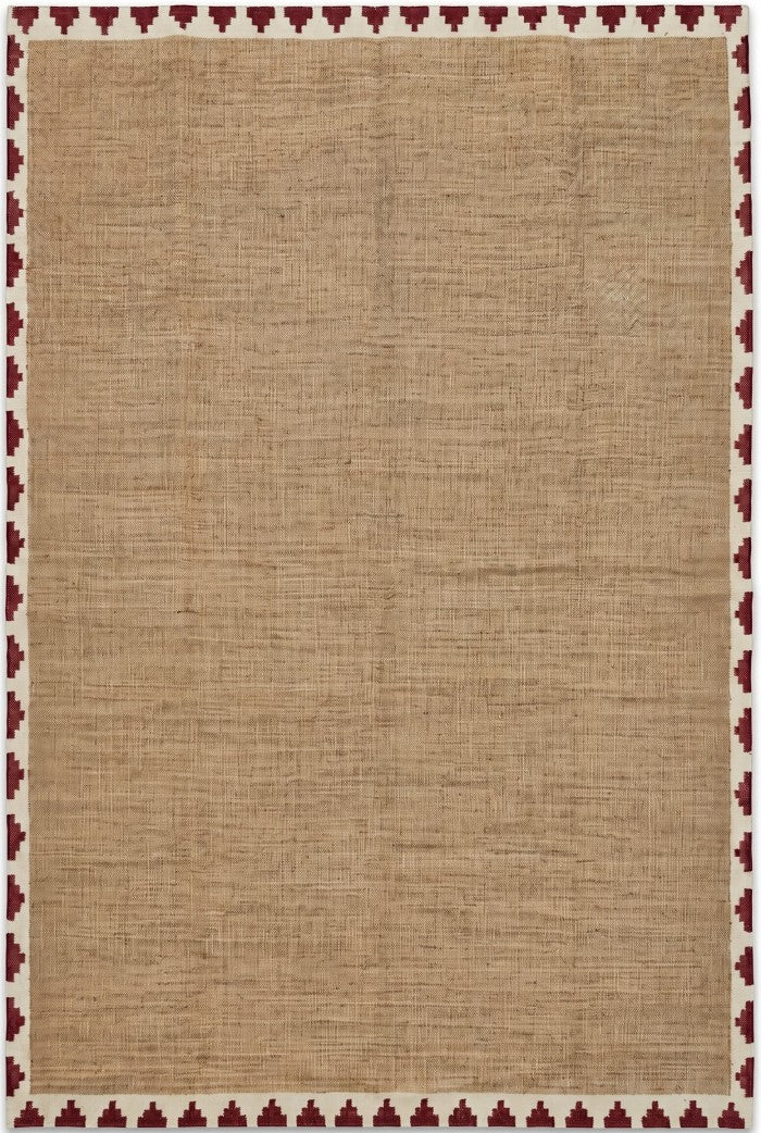 Natural Beige with Red Geometric Border Kilim rug