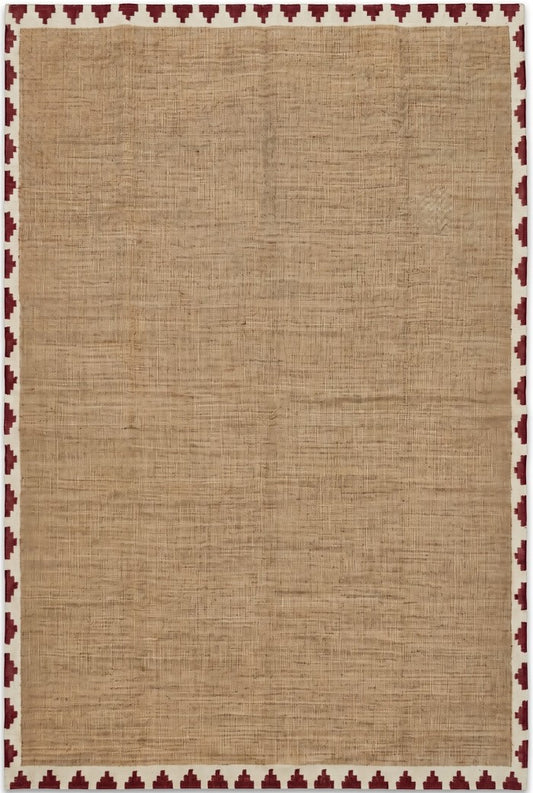Natural Beige with Red Geometric Border Kilim rug