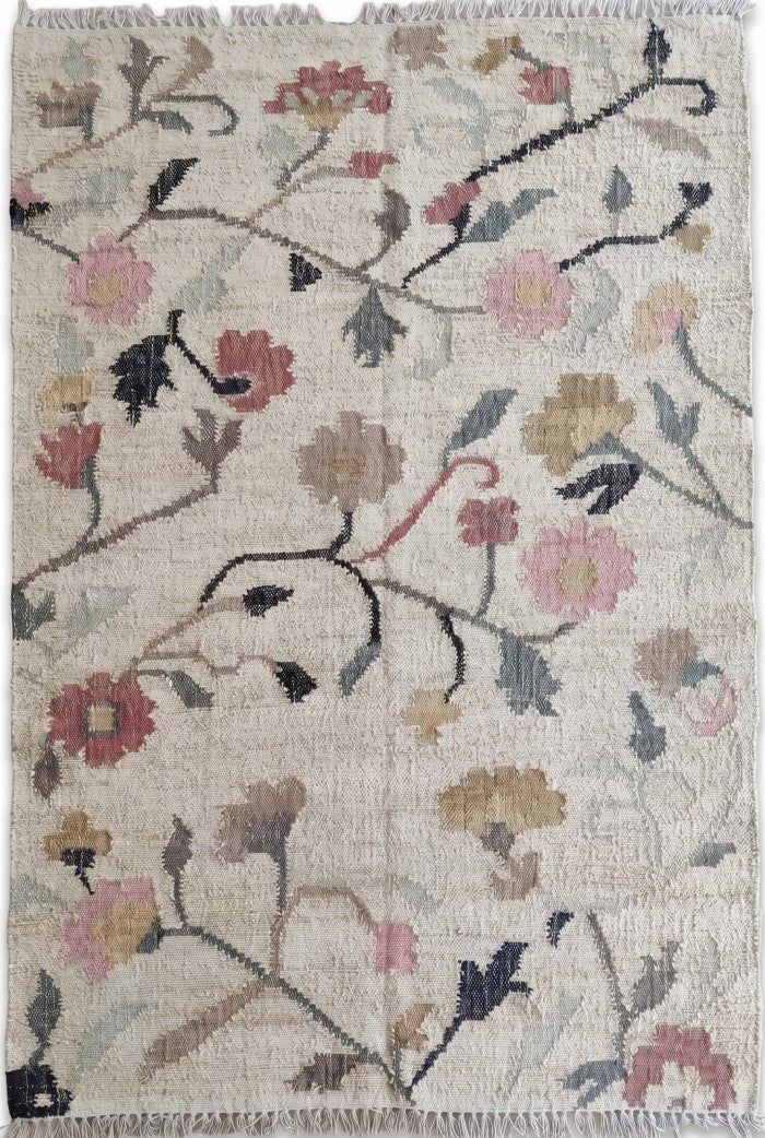 Rustic Multi-Tonal Floral Cotton Jute Rug
