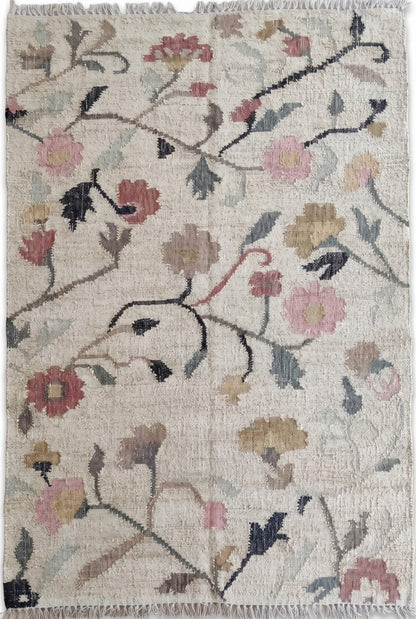 Rustic Multi-Tonal Floral Cotton Jute Rug