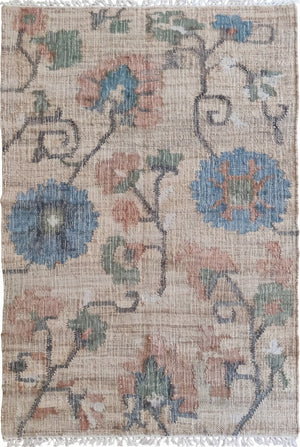 Beige Blue Terracotta Green Flatweave Carpet