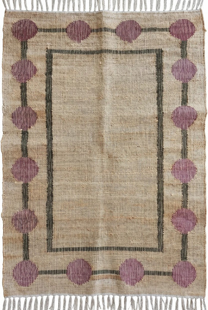 Plum Orb Border Artisan Crafted Reversible Natural Fiber Kilim rug