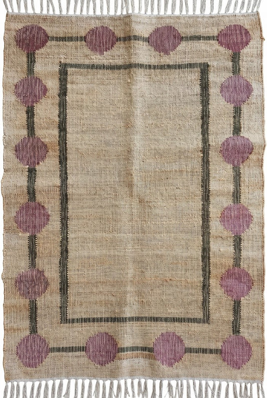 Plum Orb Border Artisan Crafted Reversible Natural Fiber Kilim rug