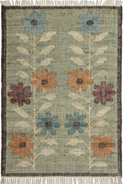 Sage Green Vintage Flower Carpet for Living Room