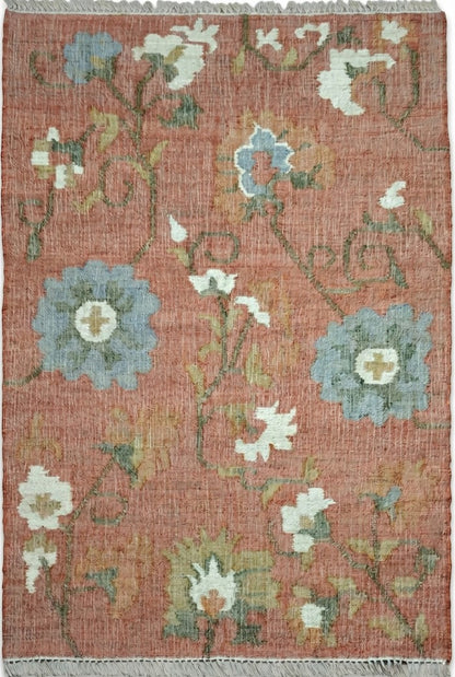 Terracotta Vintage Flower Pattern Carpet