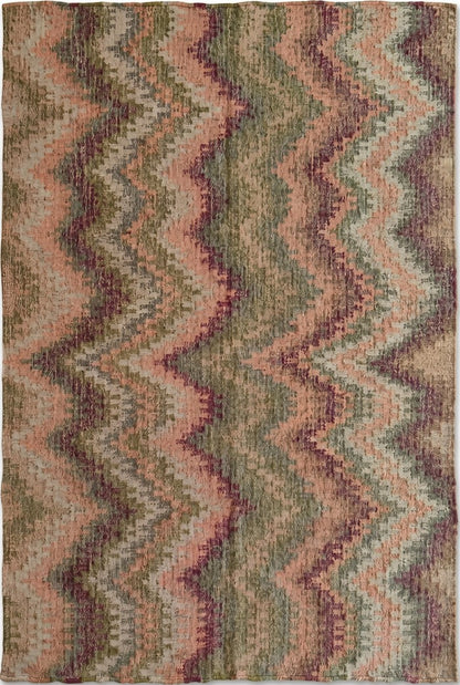 Handwoven Cotton Jute Rug, Zigzag Flatweave Carpet,
