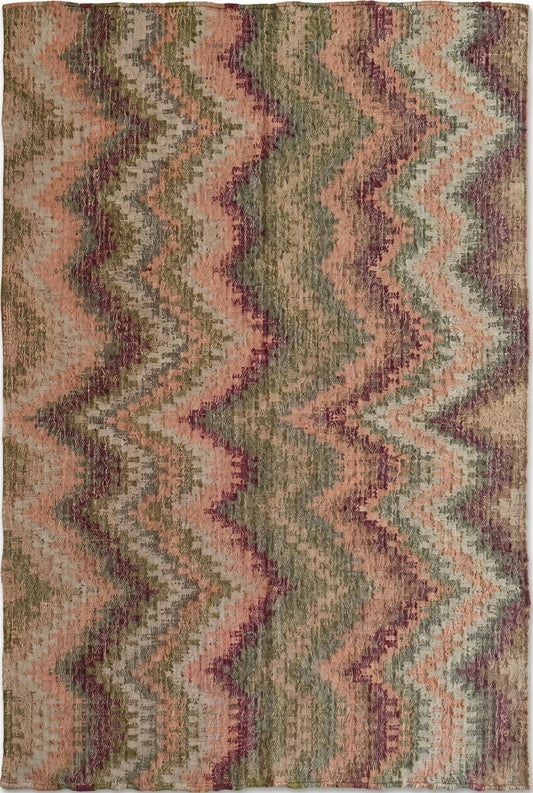 Handwoven Cotton Jute Rug, Zigzag Flatweave Carpet,
