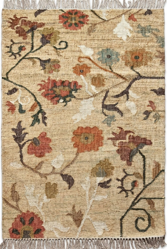 Rustic Floral Flat Weave Handmade  jute Carpet
