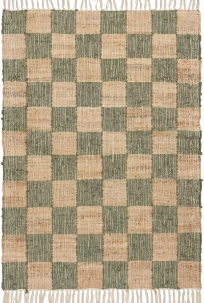 Sage Forest Checkerboard Cotton Jute Rug