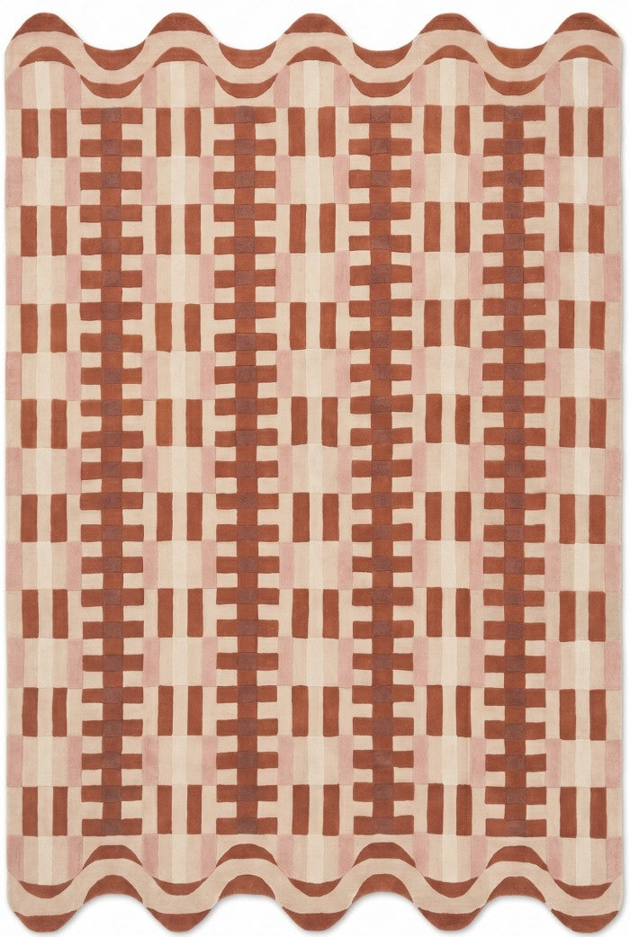 Terracotta Prism Grid Checkerboard Hand-Tufted Wool Rug