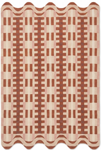 Terracotta Prism Grid Checkerboard Hand-Tufted Wool Rug