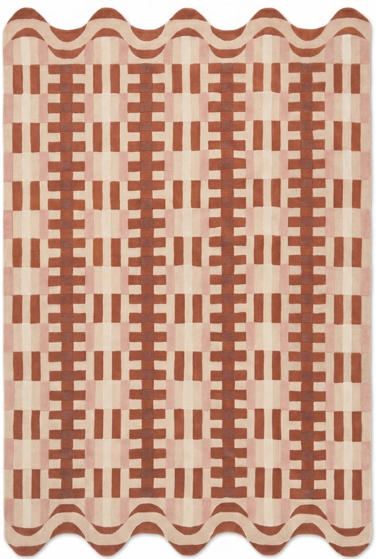 Terracotta Prism Grid Checkerboard Hand-Tufted Wool Rug
