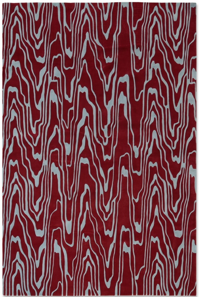 Modern Crimson & Azure Abstract Ripple Design rug