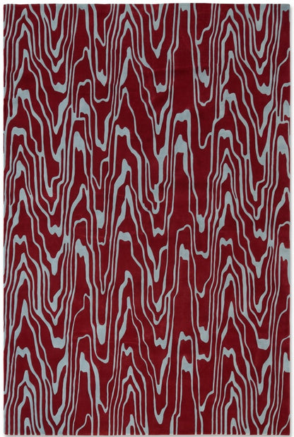Modern Crimson & Azure Abstract Ripple Design rug