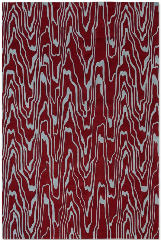 Modern Crimson & Azure Abstract Ripple Design rug