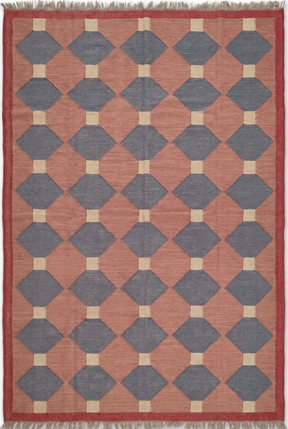 Terracotta & Navy Blue Geometric Diamond Pattern Rustic Home Decor Area Rug