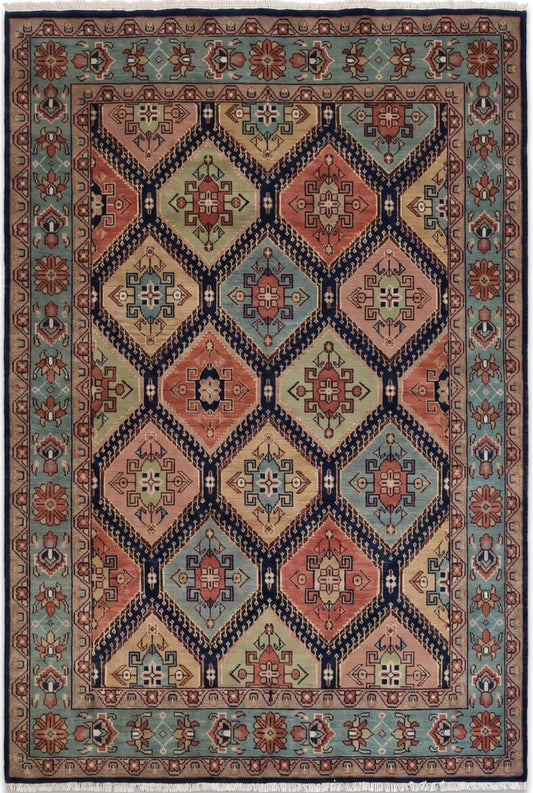 Hand-Knotted Diamond Medallion Kilim-Style Wool Carpet