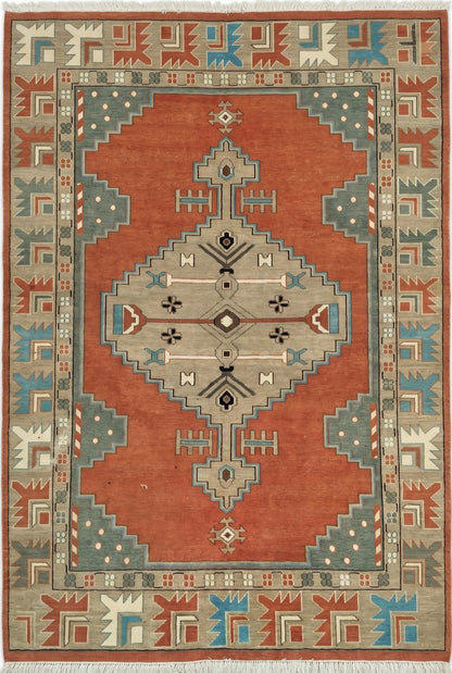 Hand-Knotted Caucasian Kazak Geometric Wool Rug