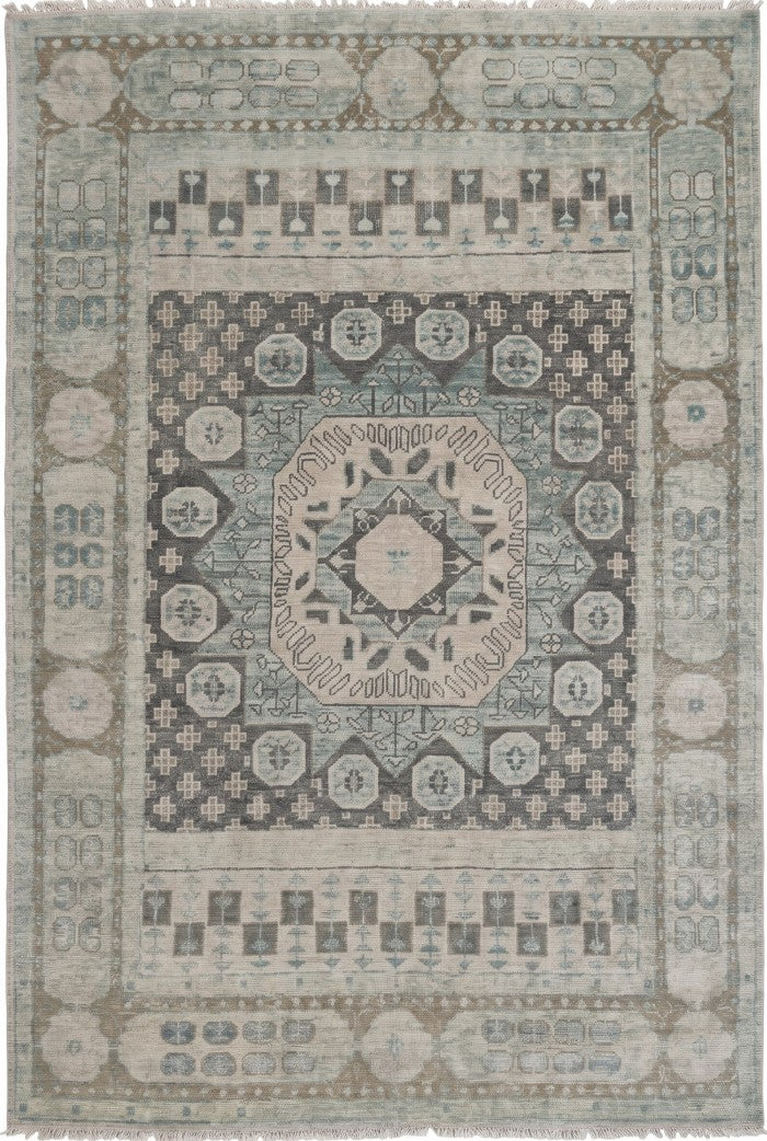 Hand-Knotted Muted Mamluk Octagonal Wool Carpet Rug