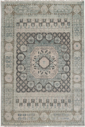 Hand-Knotted Muted Mamluk Octagonal Wool Carpet Rug
