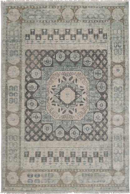 Hand-Knotted Muted Mamluk Octagonal Wool Carpet Rug
