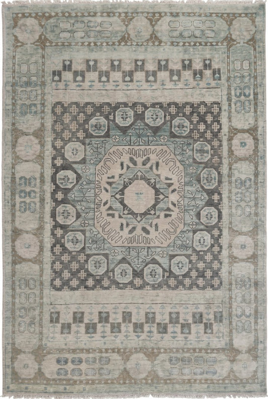 Hand-Knotted Muted Mamluk Octagonal Wool Carpet Rug