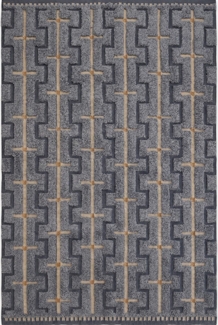Slate Blue Interlocking Geometric Design - Modern High-Low Textured Area Carpet