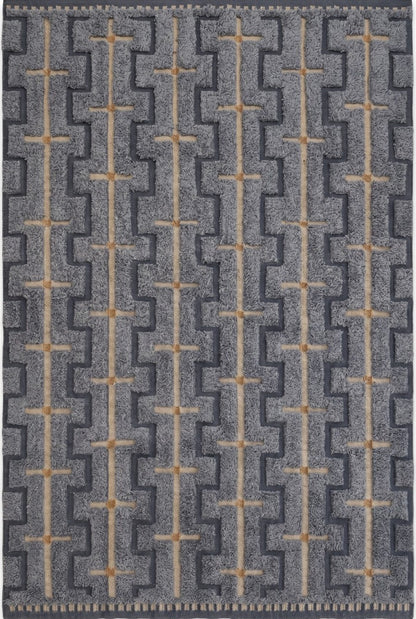 Slate Blue Interlocking Geometric Design - Modern High-Low Textured Area Carpet