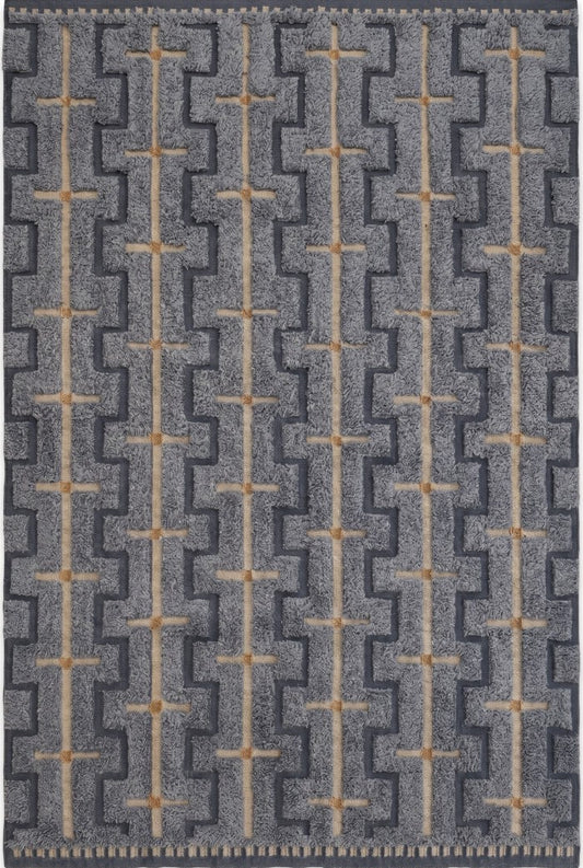 Slate Blue Interlocking Geometric Design - Modern High-Low Textured Area Carpet