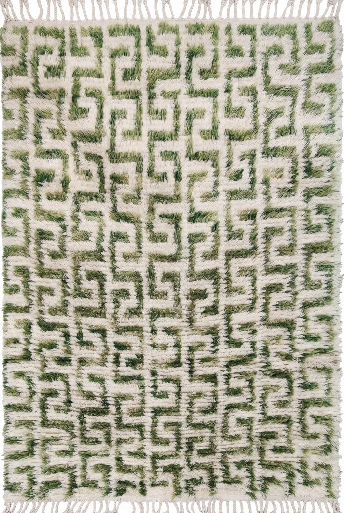 Art Deco Moss Geometric High-Pile Handcrafted Bohemian Floor Decor