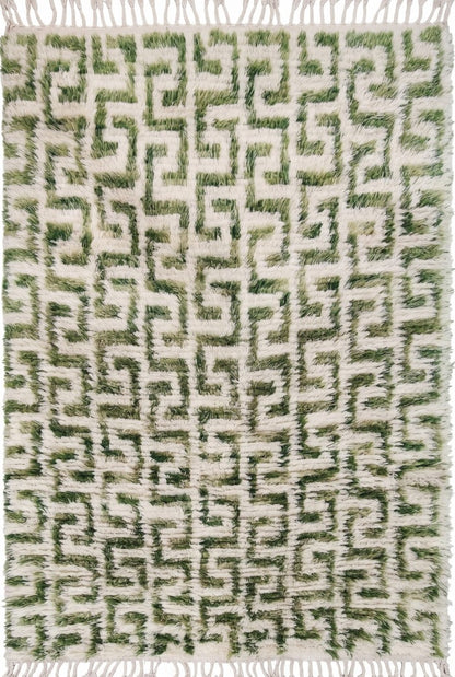 Art Deco Moss Geometric High-Pile Handcrafted Bohemian Floor Decor
