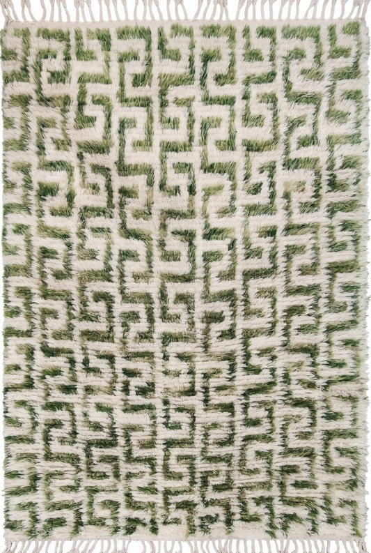 Art Deco Moss Geometric High-Pile Handcrafted Bohemian Floor Decor