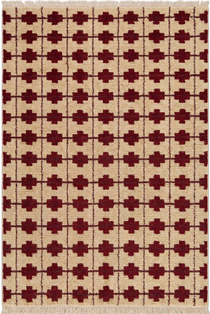 Burgundy Lattice Cross Custom Geometric Wool Carpet