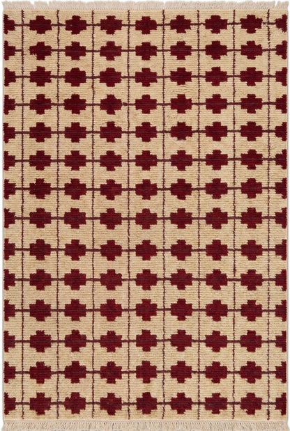 Burgundy Lattice Cross Custom Geometric Wool Carpet