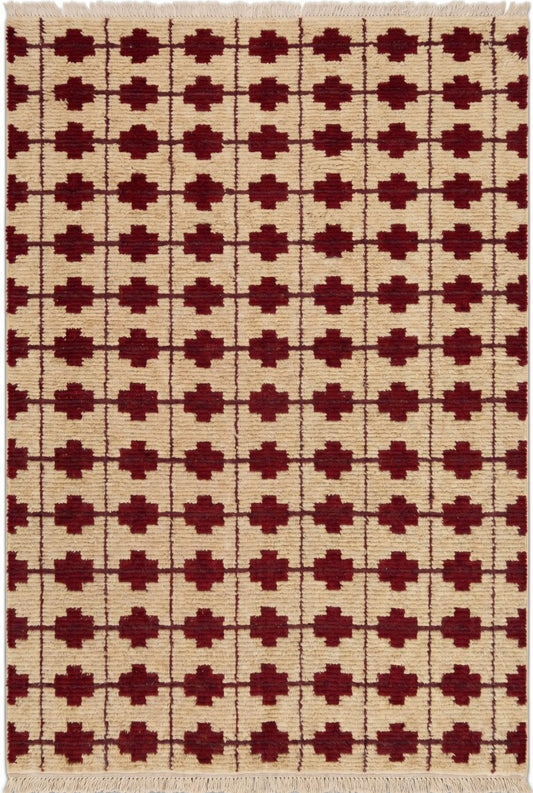 Burgundy Lattice Cross Custom Geometric Wool Carpet