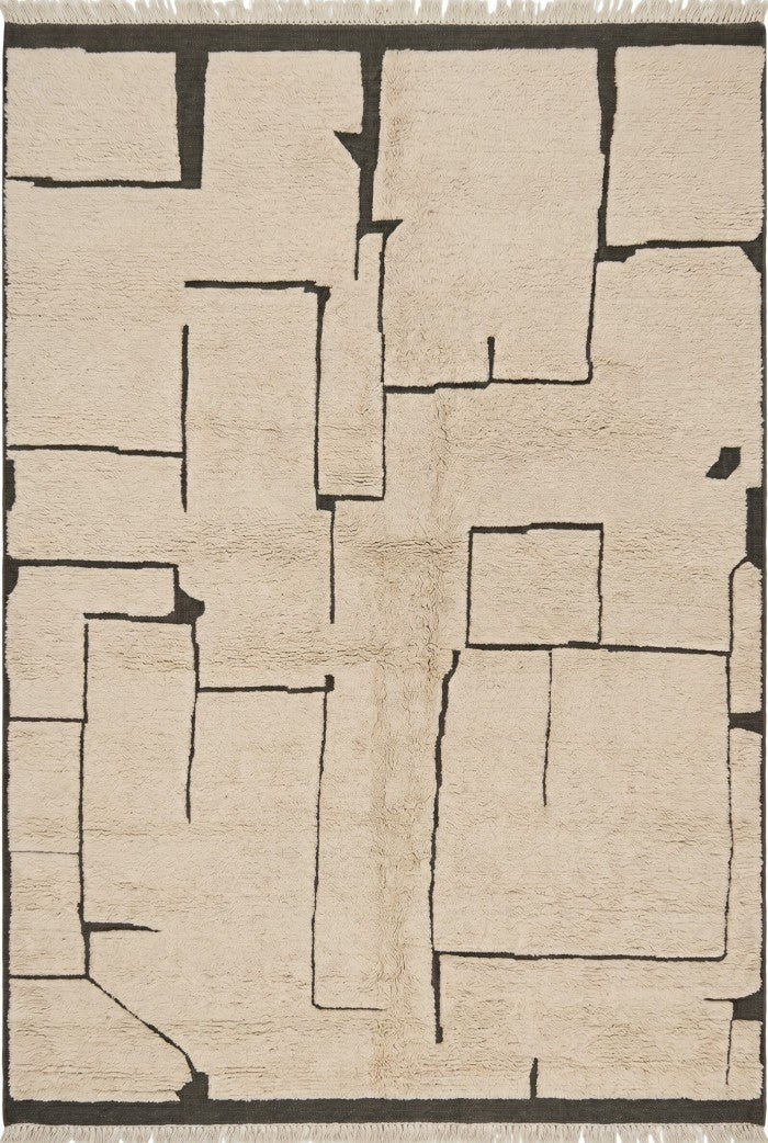 Berber Puzzle-Piece Maze Ivory and Black Deconstructed Grid rug